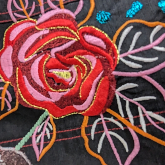 Indigo Moon Embellished Black Jacket Vibrant Floral & Abstract Designs Medium - Picture 13 of 15